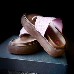 The Attico Pastel Pink Croc-Embossed Slide Sandals